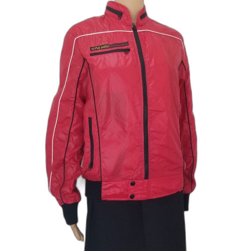 1980s Racing Style Auto Automotive Fashion Nylon Red Jacket Ferrari Size Sm
